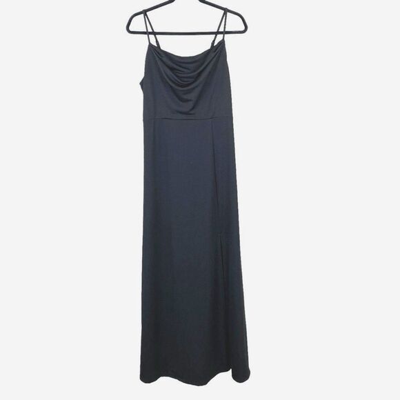 Birdy Grey Ash Maxi Dress Sz L Black Cowl Neck Crepe Bridesmaid Formal Goth - Picture 2 of 11